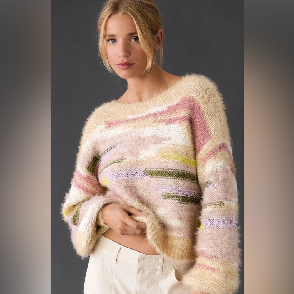 ✨ Anthropologie Boat-Neck Cropped Sweater Sz L